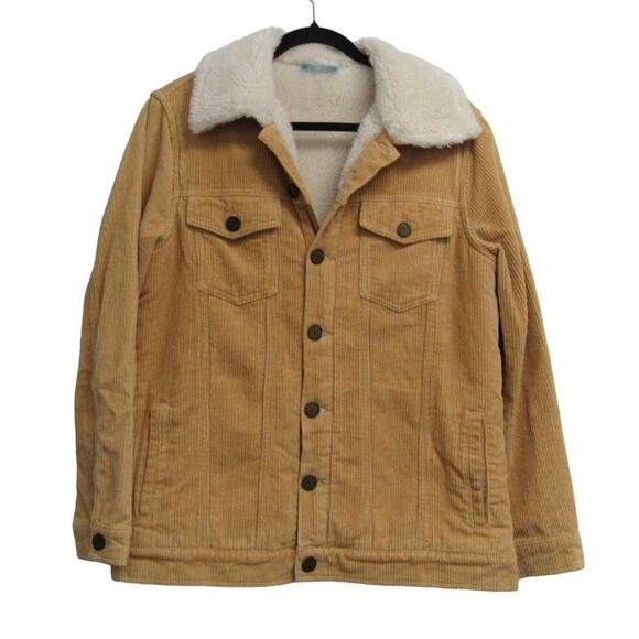 Mumu Blue Women's Small Brown Corduroy Shearling Lined Trucker Jacket - Picture 1 of 6